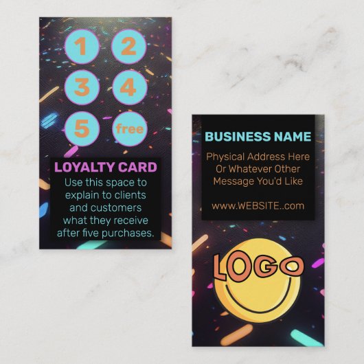 Neon Black Punch Kaart Vape Head Shops Smoke Loung Klantenkaartje (Voorkant / Achterkant)