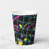 Neon Black Retro 80's 90's verjaardagsfeestje Papieren Bekers (Achterkant)
