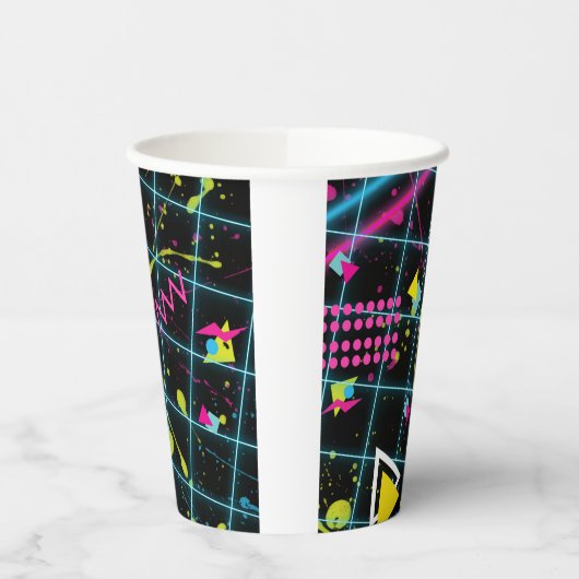 Neon Black Retro 80's 90's verjaardagsfeestje Papieren Bekers (Links)