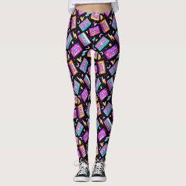 Neon & Black Trendy 80's Cassette Muziek Leggings