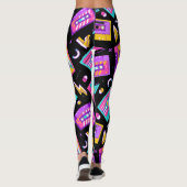 Neon & Black Trendy 80's Cassette Muziek Leggings (Achterkant)