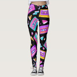 Neon & Black Trendy 80's Cassette Muziek Leggings