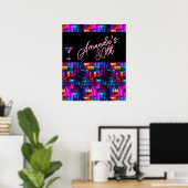 Neon Blacklight Abstract Glas in lood Cocktail Poster (Thuiskantoor)