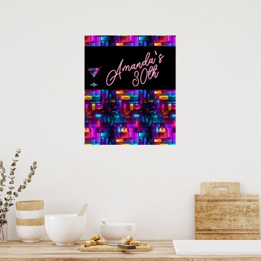 Neon Blacklight Abstract Glas in lood Cocktail Poster (Keuken)