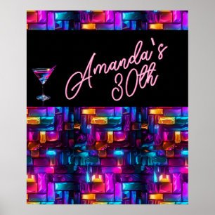 Neon Blacklight Abstract Glas in lood Cocktail Poster