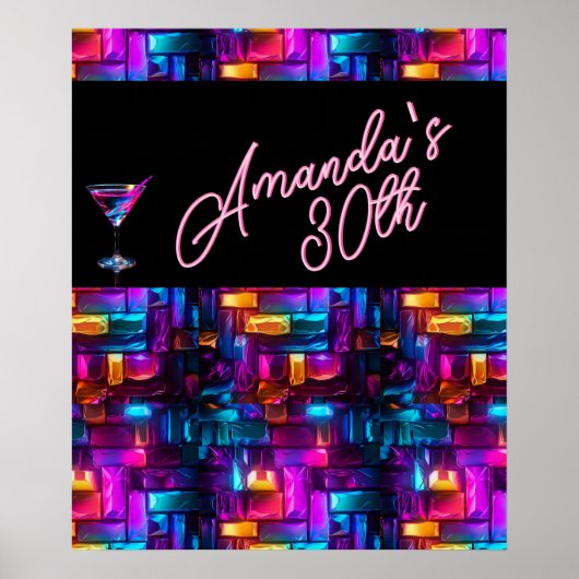 Neon Blacklight Abstract Glas in lood Cocktail Poster (Voorkant)