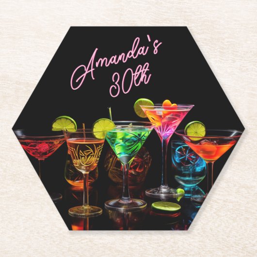Neon Blacklight Adult Cocktail Verjaardag Kartonnen Onderzetters (Voorkant)