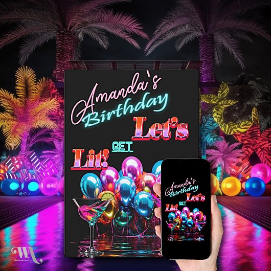 Neon Blacklight Ballonnen Cocktail Verjaardag Kaart