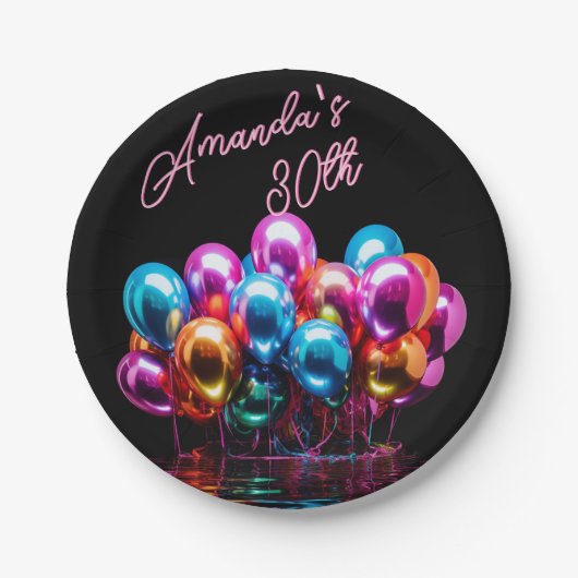 Neon Blacklight Mylar Ballons Verjaardag Papieren Bordje (Voorkant)