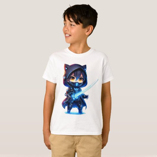 Neon Blade – Chibi Cyber Ninja T-shirt (Voorkant volledig)