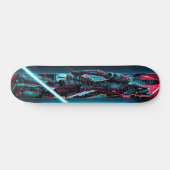 "Neon Blade Warrior: Cyberpunk Samurai Persoonlijk Skateboard (Horizontaal)