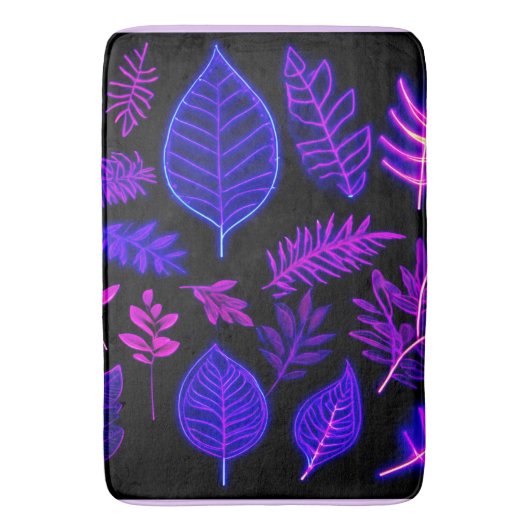 Neon bladeren in roze en Paarse tinten Badmat (Voorkant Verticaal)