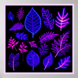 Neon bladeren in roze en Paarse tinten Poster