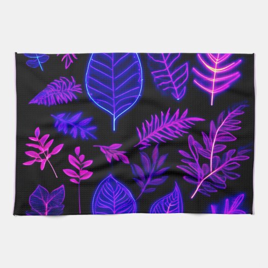 Neon bladeren in roze en Paarse tinten Theedoek (Horizontaal)