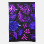 Neon bladeren in roze en Paarse tinten Theedoek (Verticaal)