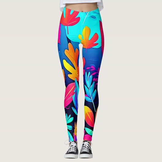 Neon Bladparadijs Kunst Leggings (Voorkant)