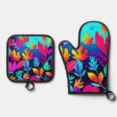 Neon Bladparadijs Kunst Ovenwant & Pannenlap Set (Voorkant)