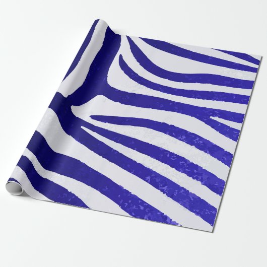 Neon Blau Verloop Zebra op Wit – Krachtig Trendset Cadeaupapier (Uitgerold)