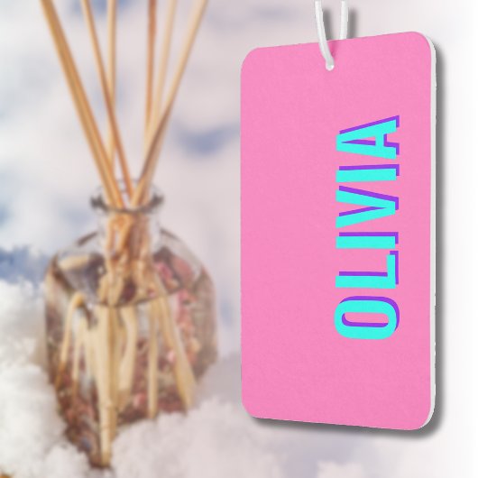 Neon Blauw 3D Moderne Naam | Trendy Koel Roze Luchtverfrisser