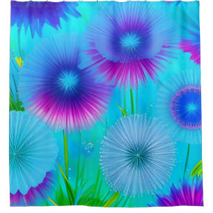 Neon Blauw Bloemen Douchegordijn