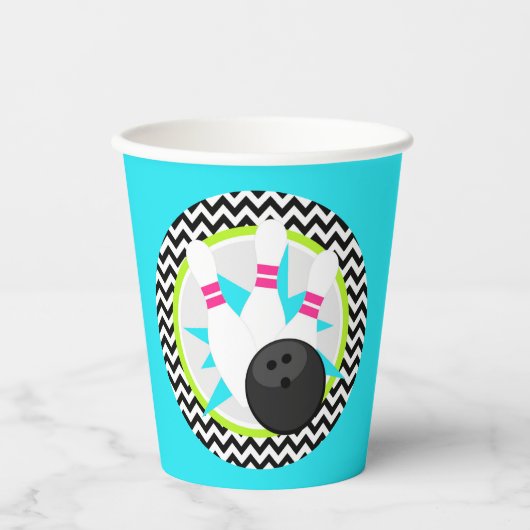 Neon Blauw Bowling Papier Cups Papieren Bekers (Voorkant)