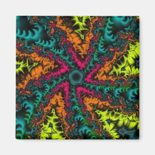 Neon  Blauw en Oranje fractal art Magneet