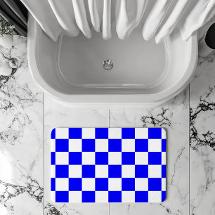 Neon Blauw en Wit Geruite Checkerboard Badmat