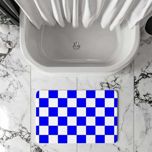 Neon Blauw en Wit Geruite Checkerboard Badmat