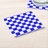 Neon Blauw en Wit Geruite Checkerboard  Kartonnen Onderzetters (Schuin)