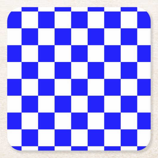 Neon Blauw en Wit Geruite Checkerboard  Kartonnen Onderzetters (Voorkant)