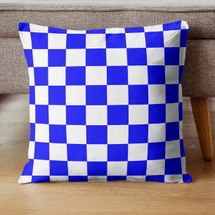 Neon Blauw en Wit Geruite Checkerboard  Kussen