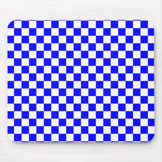Neon Blauw en Wit Geruite Checkerboard  Muismat (Voorkant)