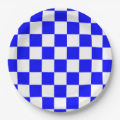 Neon Blauw en Wit Geruite Checkerboard  Papieren Bordje (Voorkant)