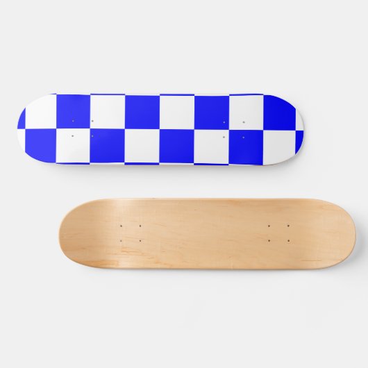 Neon Blauw en Wit Geruite Checkerboard  Persoonlijk Skateboard (Horizontaal)