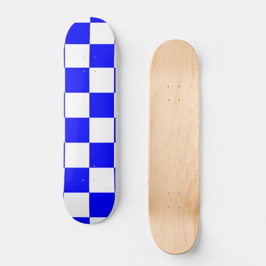 Neon Blauw en Wit Geruite Checkerboard  Persoonlijk Skateboard (Voorkant)