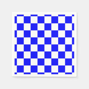 Neon Blauw en Wit Geruite Checkerboard  Servet