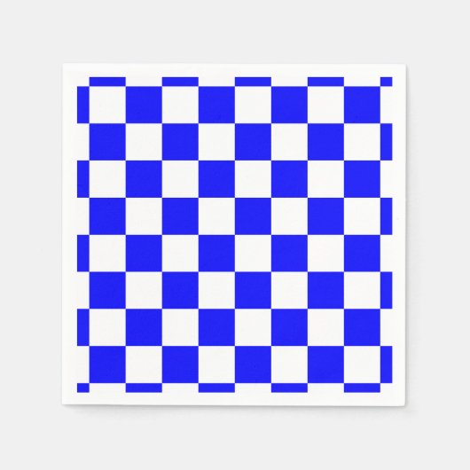 Neon Blauw en Wit Geruite Checkerboard Servet (Voorkant)