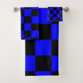 Neon Blauw en Zwart Geruite Checkerboard  Bad Handdoek