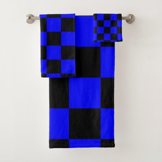 Neon Blauw en Zwart Geruite Checkerboard  Bad Handdoek (Insitu)