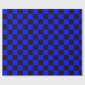Neon Blauw en Zwart Geruite Checkerboard  Cadeaupapier (Vlak)