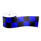 Neon Blauw en Zwart Geruite Checkerboard  Satijnen Lint (Spoel)