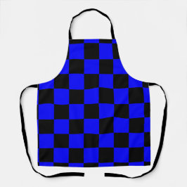 Neon Blauw en Zwart Geruite Checkerboard  Schort