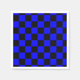 Neon Blauw en Zwart Geruite Checkerboard  Servet