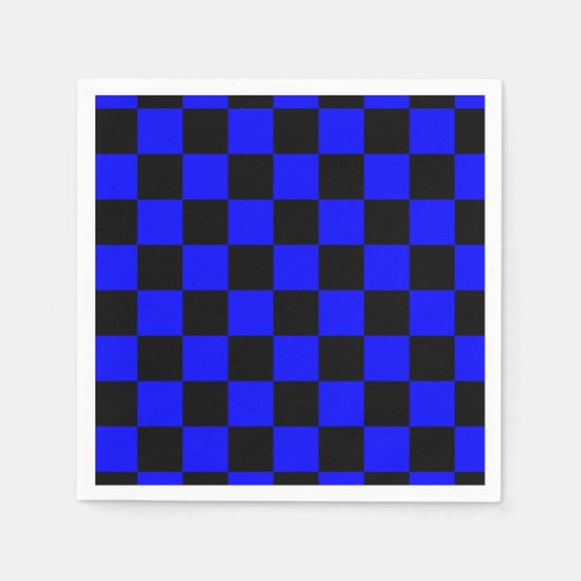 Neon Blauw en Zwart Geruite Checkerboard Servet (Voorkant)