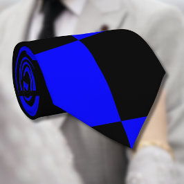 Neon Blauw en Zwart Geruite Checkerboard  Stropdas