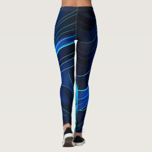 Neon blauw en zwart Leggings met futuristisch patr