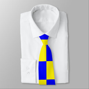 Neon blauw geel geruit dambord vintage stropdas