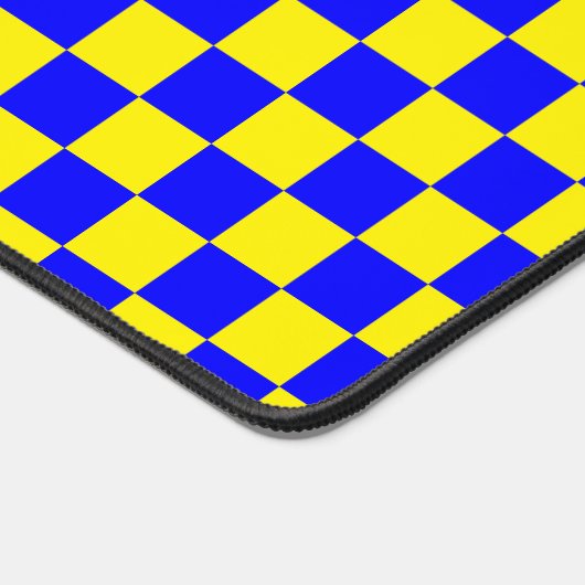 Neon Blauw Geel Geruite Checkerboard  Bureaumat (Hoek)