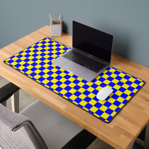 Neon Blauw Geel Geruite Checkerboard  Bureaumat