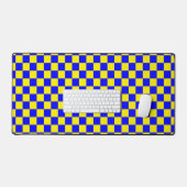 Neon Blauw Geel Geruite Checkerboard  Bureaumat (Keyboard & Muis)